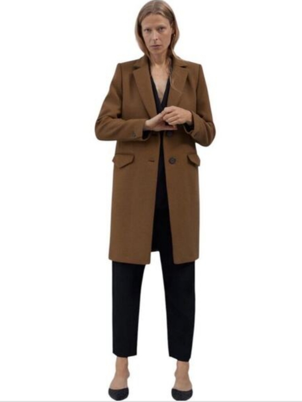 Zara Double-Button Wool-Blend Pea Coat in Brown Size M
